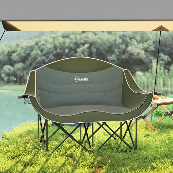 Chaise de camping double pliante métal et tissu vert 143 x 50 x 90 cm - PANGIVO - Image 9