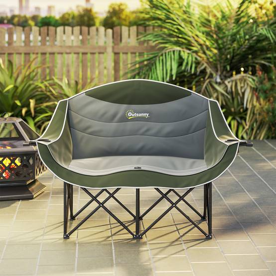 Chaise de camping double pliante métal et tissu vert 143 x 50 x 90 cm - PANGIVO - Image 10