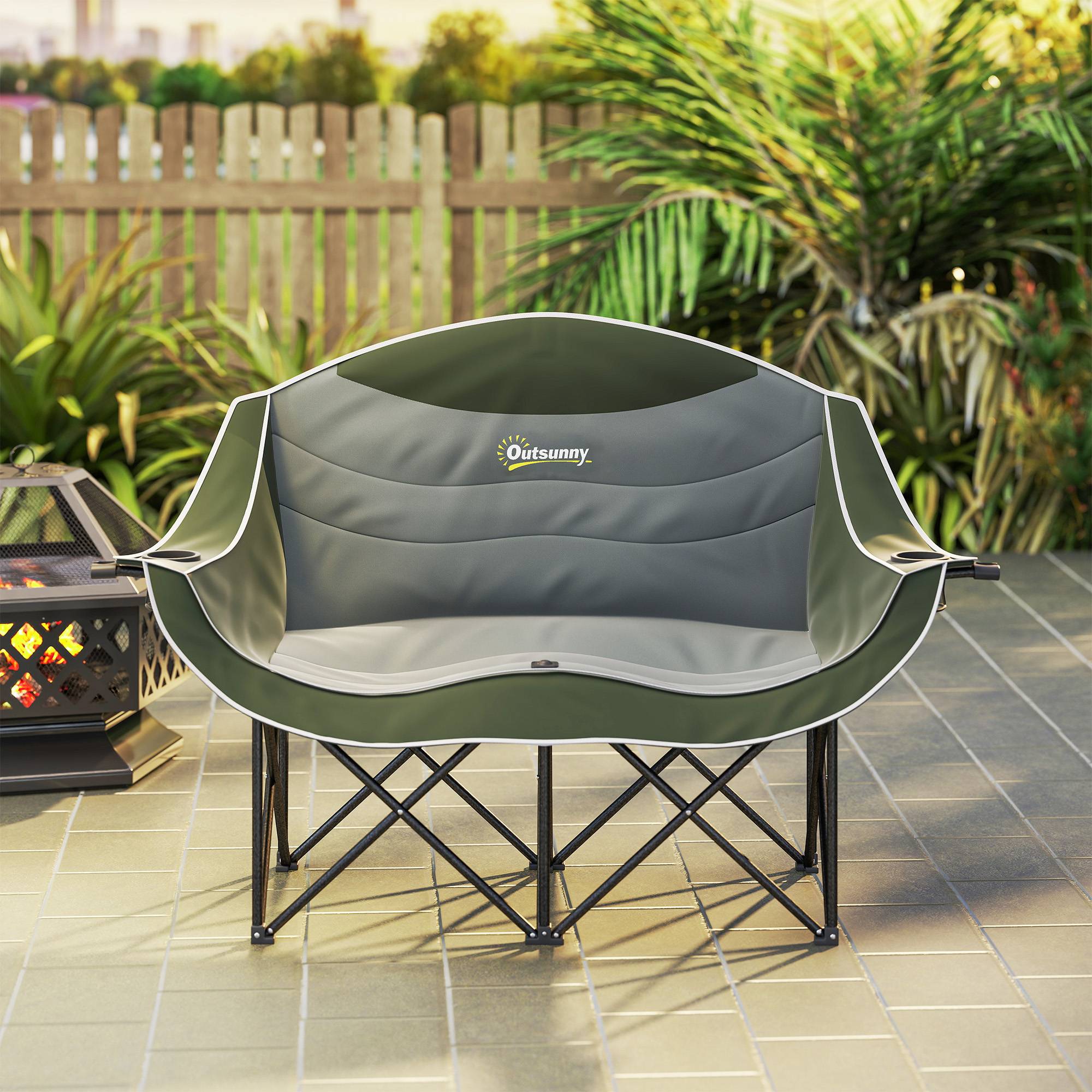 Chaise de camping double pliante métal et tissu vert 143 x 50 x 90 cm - PANGIVO - Image 10