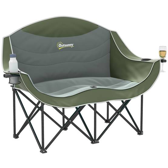 Chaise de camping double pliante métal et tissu vert 143 x 50 x 90 cm - PANGIVO - Image 1