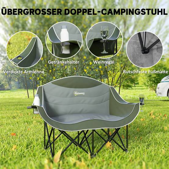 Chaise de camping double pliante métal et tissu vert 143 x 50 x 90 cm - PANGIVO - Image 6