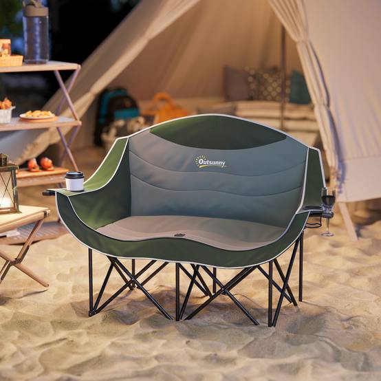 Chaise de camping double pliante métal et tissu vert 143 x 50 x 90 cm - PANGIVO - Image 3