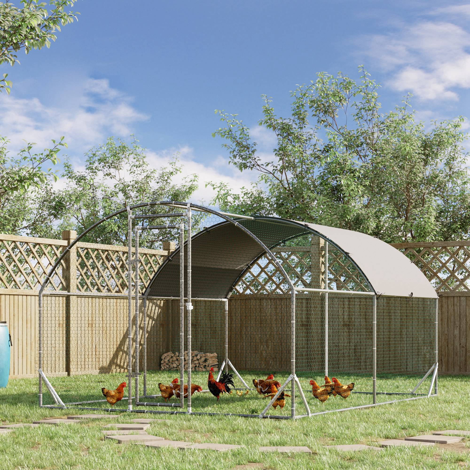 Enclos pour petits animaux, parcours extérieur pour poules, lapins, canards, construction robuste, acier et tissu Oxford - Image 4