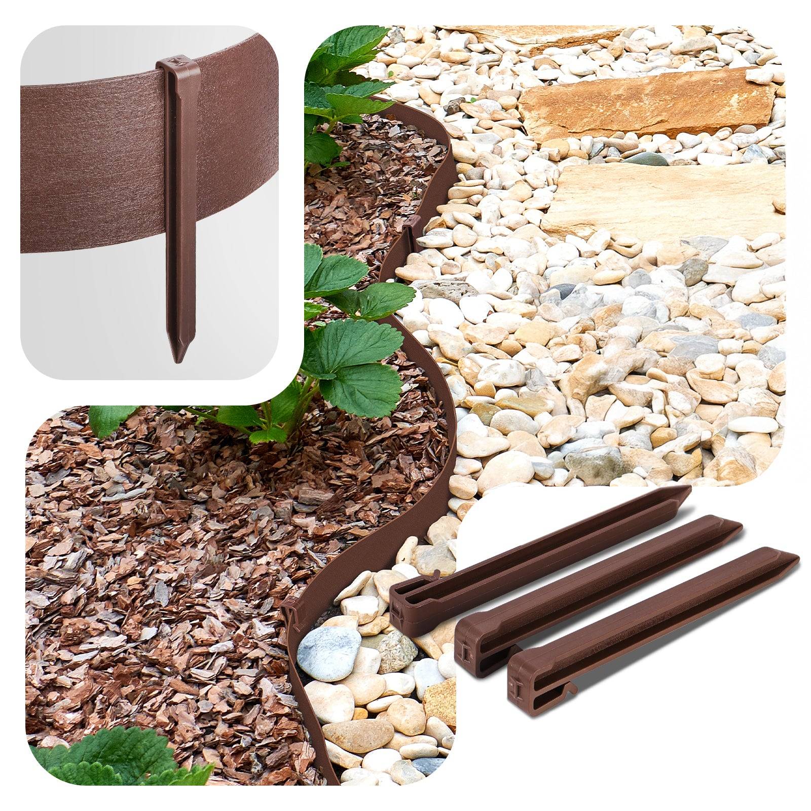 Vounot - Bordure de jardin haute flexible en PE 20m avec 12 piquets marron - hauteur 13cm - epaisseur 3mm - Image 5