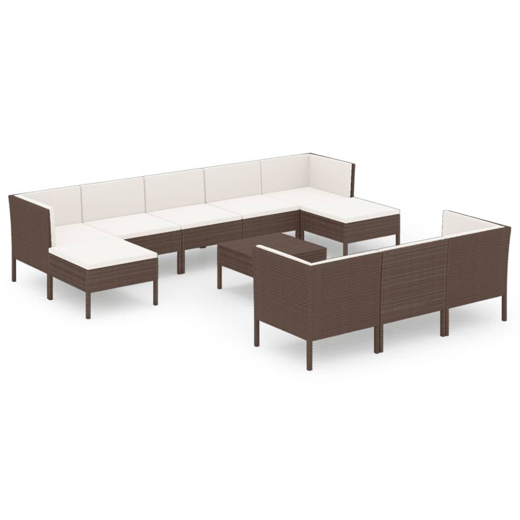 Helloshop26 - Salon de jardin meuble d'extérieur ensemble de mobilier 11 pièces avec coussins résine tressée marron - Image 1
