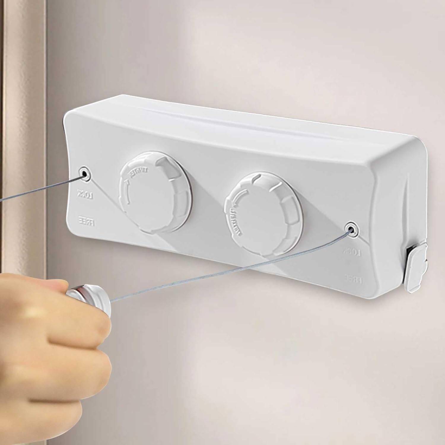 Étendoir à linge rétractable en acier inoxydable, adapté à la chambre, au balcon, au jardin, 5,1 mètres, blanc, double ligne-Lytech - Image 6