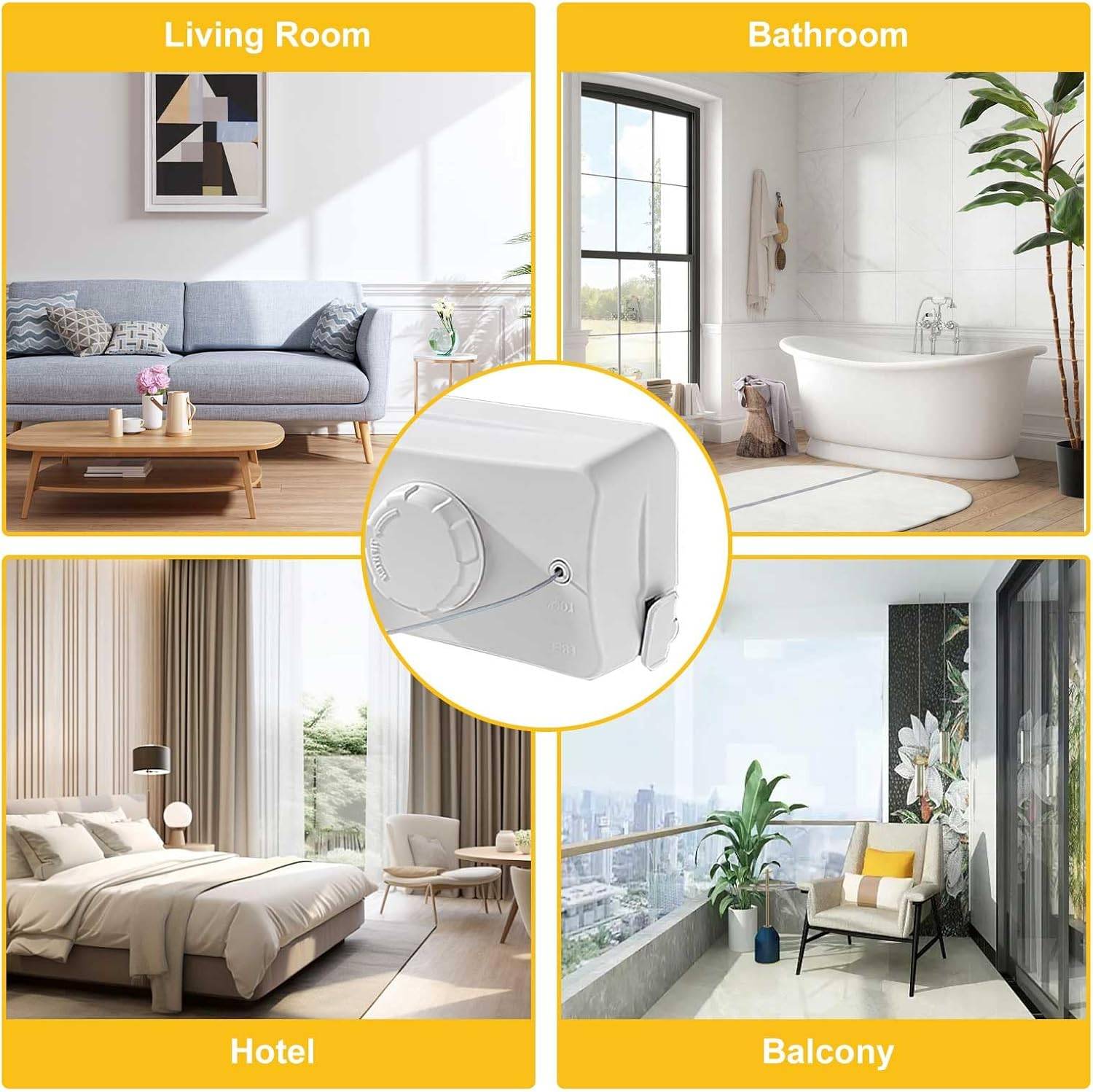 Étendoir à linge rétractable en acier inoxydable, adapté à la chambre, au balcon, au jardin, 5,1 mètres, blanc, double ligne-Lytech - Image 4