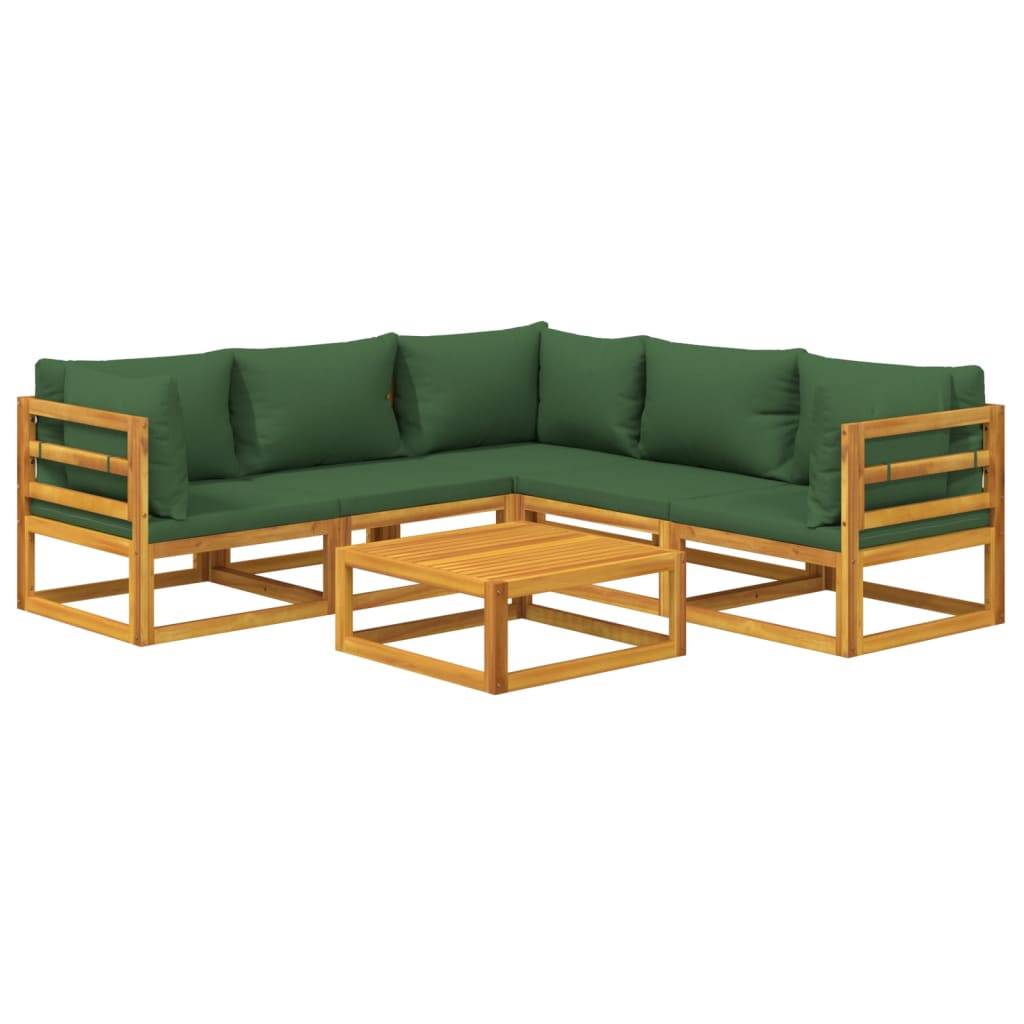 Helloshop26 - Salon de jardin meuble d'extérieur ensemble de mobilier 6 pièces avec coussins vert bois massif - Image 1