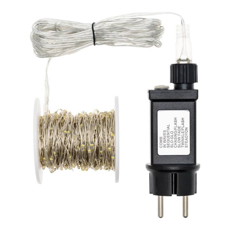 Guirlande lumineuse 20M 400 MicroLED blanc chaud 8 modes câble métal argenté 12V Lotti - Image 3