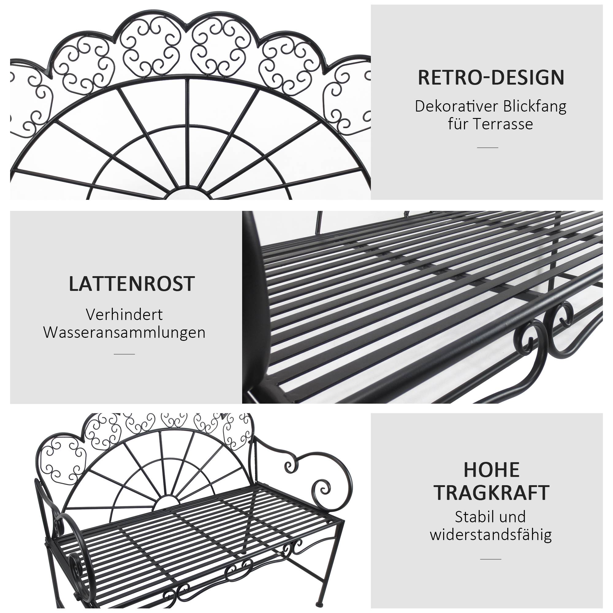 ComfortXL - Banc de jardin 2 places métal extérieur anti-rouille style vintage noir 107cm - ComfortXL Outdoor Living - Image 5
