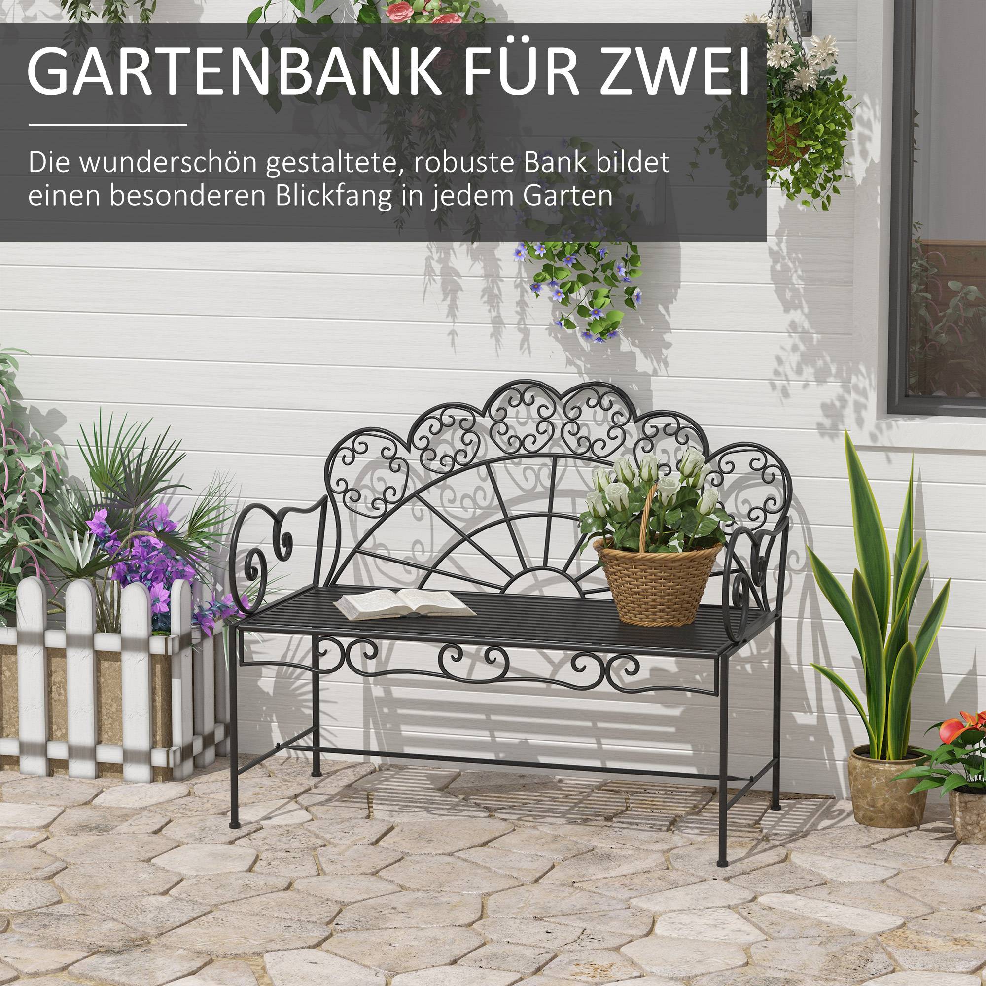 ComfortXL - Banc de jardin 2 places métal extérieur anti-rouille style vintage noir 107cm - ComfortXL Outdoor Living - Image 4