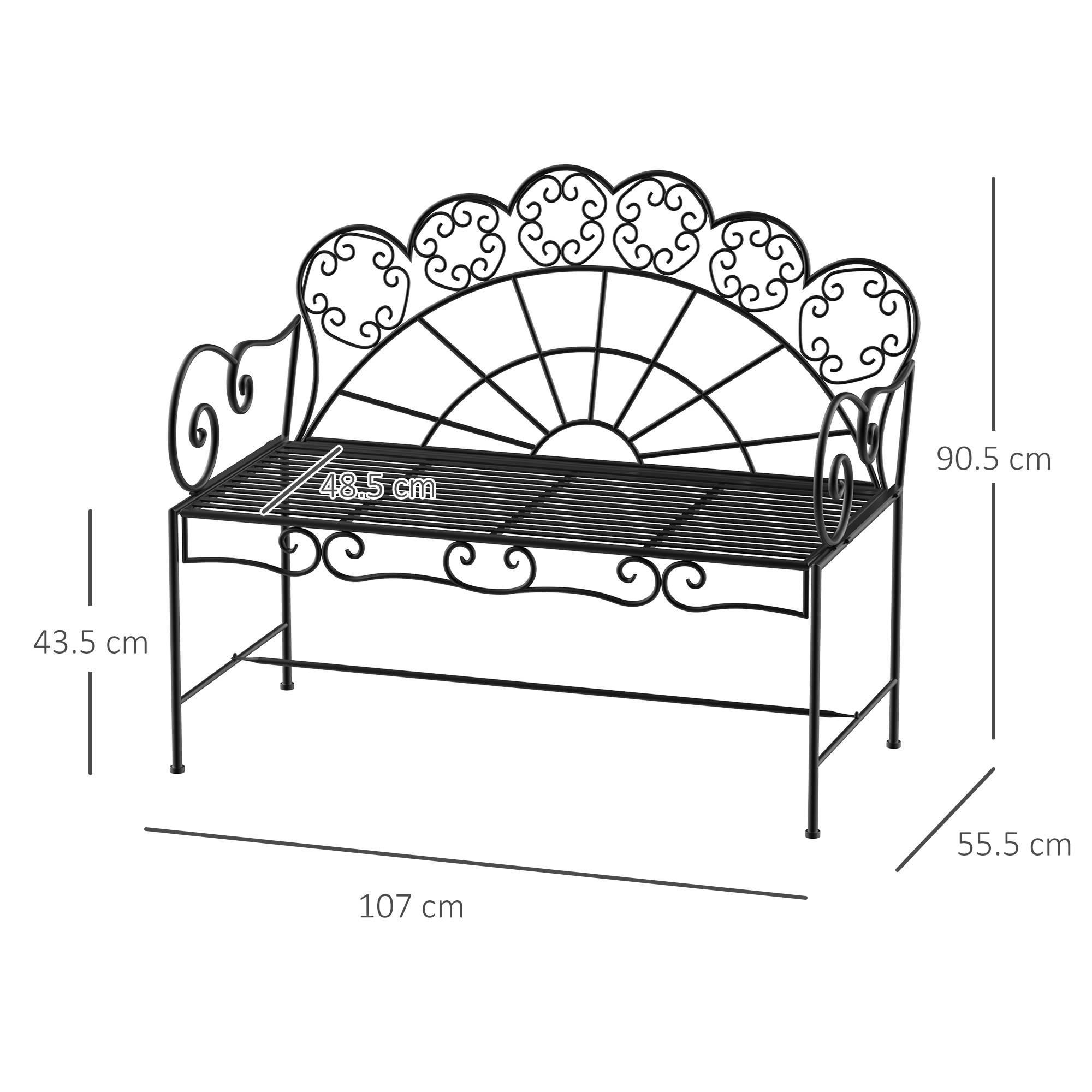 ComfortXL - Banc de jardin 2 places métal extérieur anti-rouille style vintage noir 107cm - ComfortXL Outdoor Living - Image 3