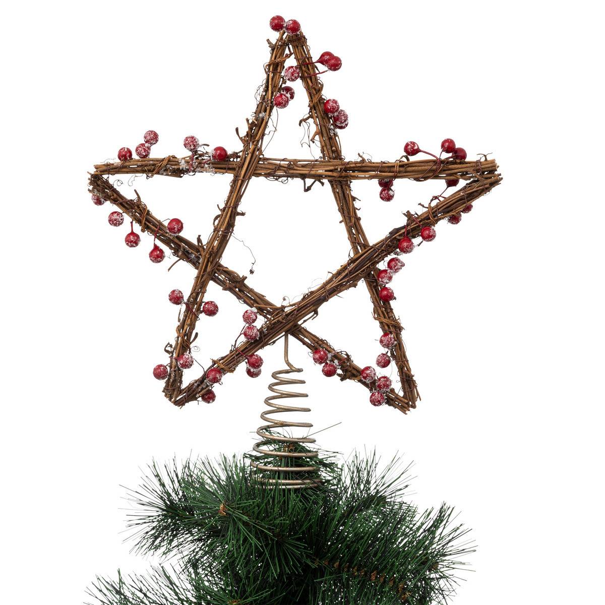 Fééric Lights & Christmas - Déco Sapin de Noël Cimier Étoile en rotin avec Baies rouges enneigées - Image 2
