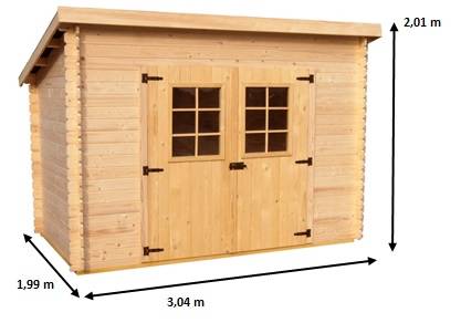 Habrita - Abri Madriers bois massif façade 3 m toit 1 pente / 20 mm / surface extérieure : 6,05 m2  / toiture plaques ondulées plus grande longévité - Image 3