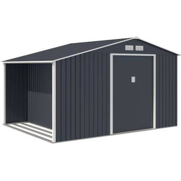 Sans Marque - Abri de jardin en métal et abri bûches 8,72 m² - 342 x 255 x 202 - NOVA - Kit d'ancrage inclus, 2 portes coulissantes - Gris - Image 1