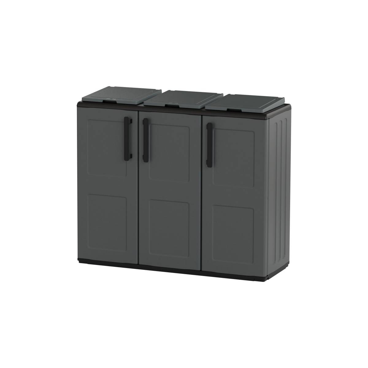 Armoire de tri Selectif 3 Sacs Gris - Meuble de Recyclage Int / Ext - Dimensions 102 x 37 x 84 cm - INTEC - Image 5