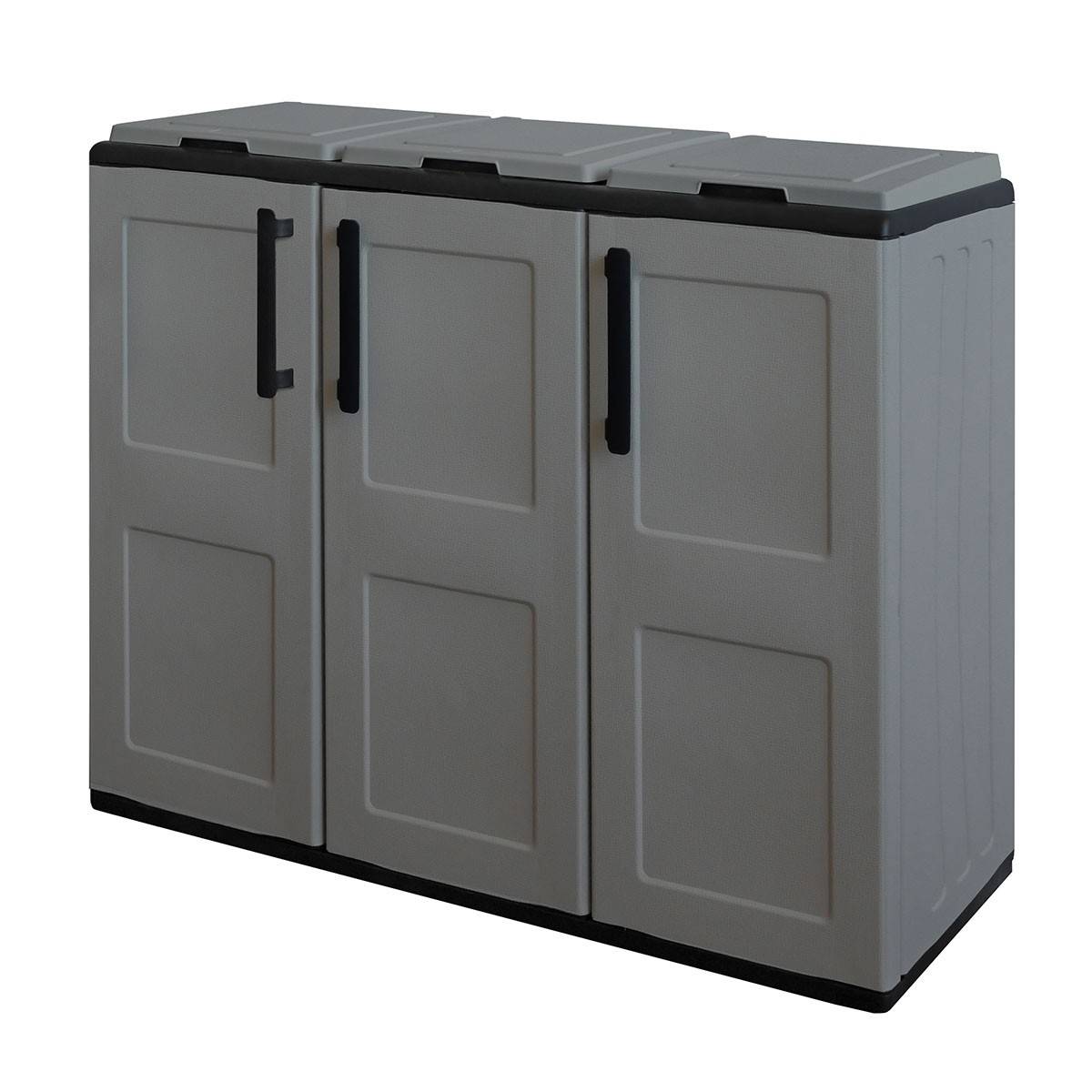 Armoire de tri Selectif 3 Sacs Gris - Meuble de Recyclage Int / Ext - Dimensions 102 x 37 x 84 cm - INTEC - Image 1