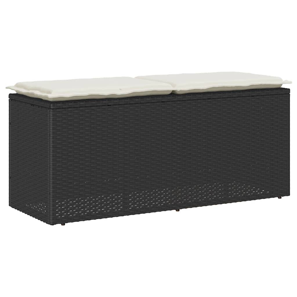 Banc de jardin - Banc Extérieur - Banquette avec coussin noir 110x40x44 cm résine tressée - Image 2