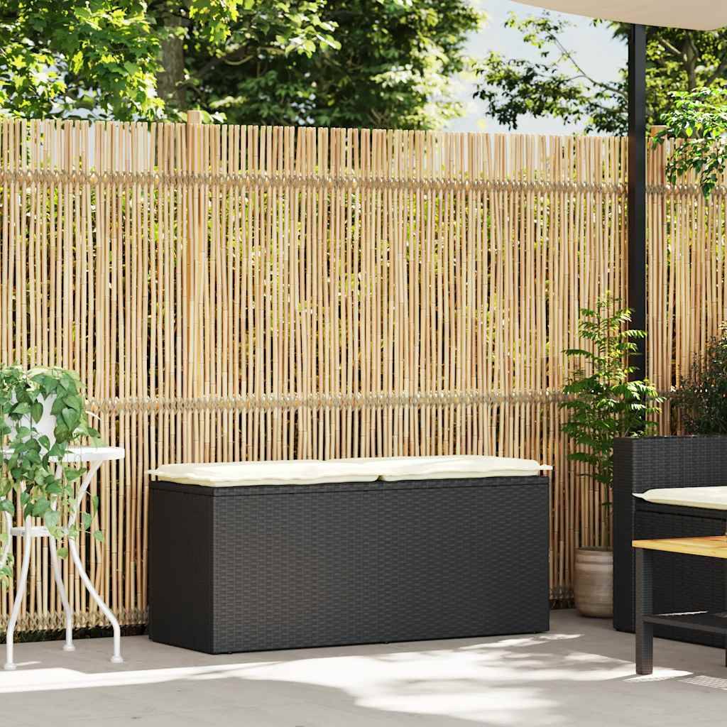 Banc de jardin - Banc Extérieur - Banquette avec coussin noir 110x40x44 cm résine tressée - Image 1