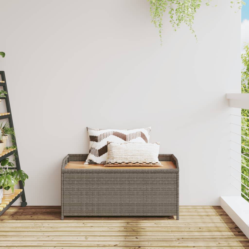 Banc Coffre Rangement Mixte Résine Tressée Bois Acacia Terrasse Gris 100cm – ComfortXL Outdoor Living - Image 3