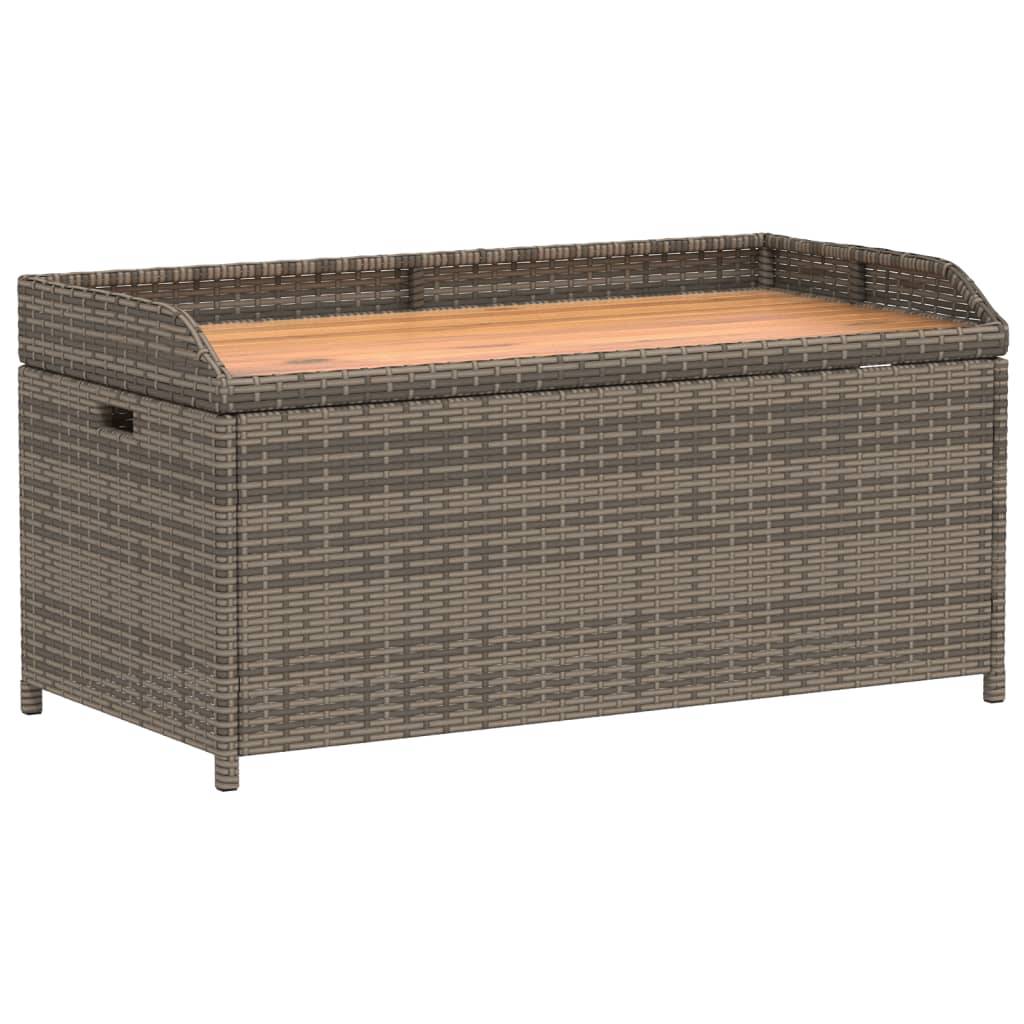 Banc Coffre Rangement Mixte Résine Tressée Bois Acacia Terrasse Gris 100cm – ComfortXL Outdoor Living - Image 2