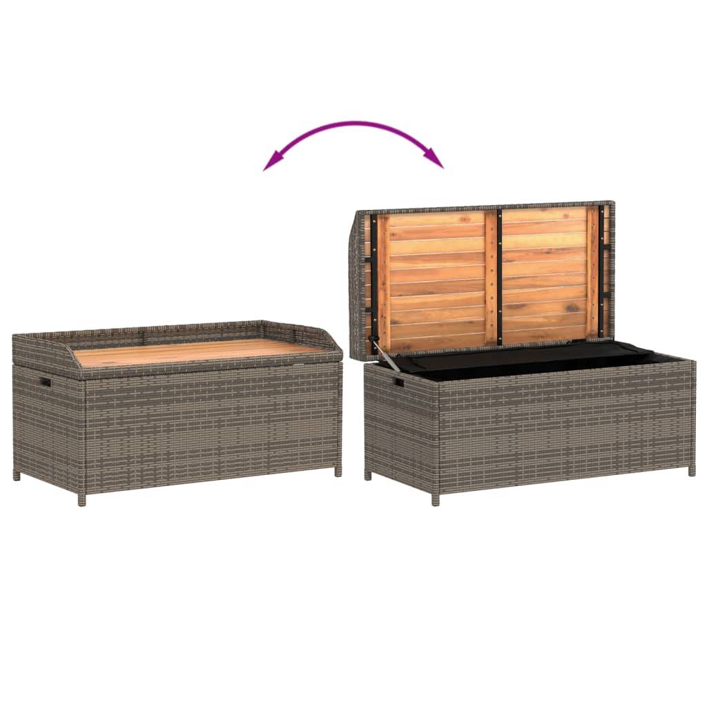 Banc Coffre Rangement Mixte Résine Tressée Bois Acacia Terrasse Gris 100cm – ComfortXL Outdoor Living - Image 7