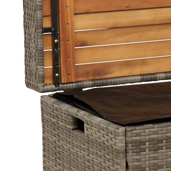 Banc Coffre Rangement Mixte Résine Tressée Bois Acacia Terrasse Gris 100cm – ComfortXL Outdoor Living - Image 8