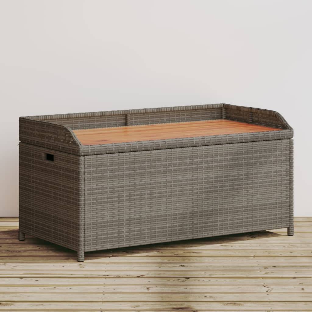 Banc Coffre Rangement Mixte Résine Tressée Bois Acacia Terrasse Gris 100cm – ComfortXL Outdoor Living - Image 1