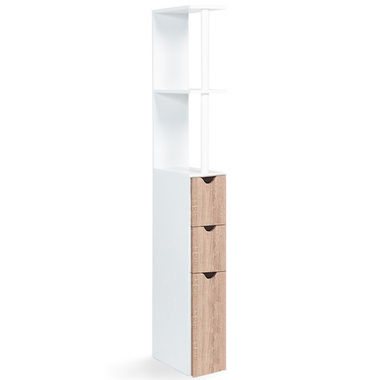 Meuble WC étagère WILLY bois 3 portes blanc et hêtre - Image 4