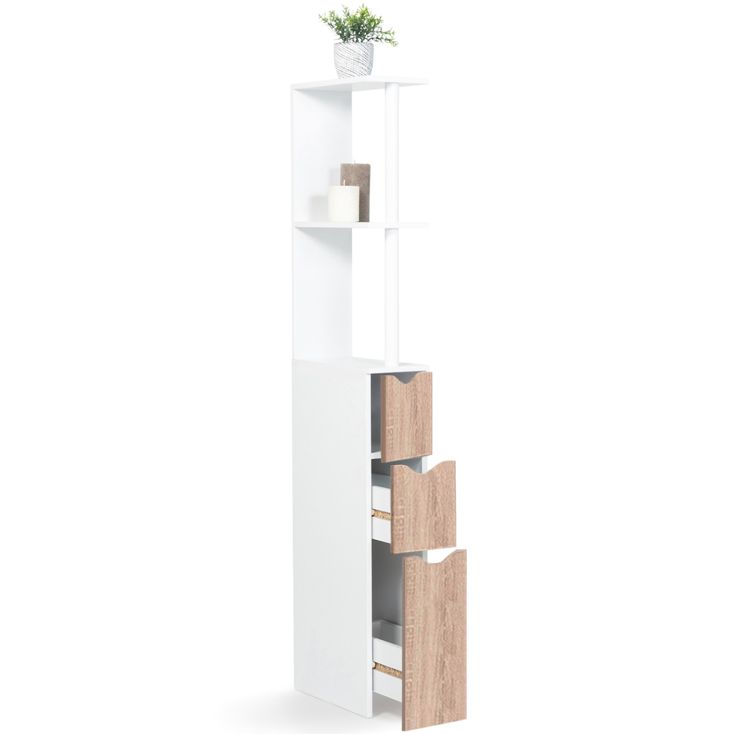 Meuble WC étagère WILLY bois 3 portes blanc et hêtre - Image 3