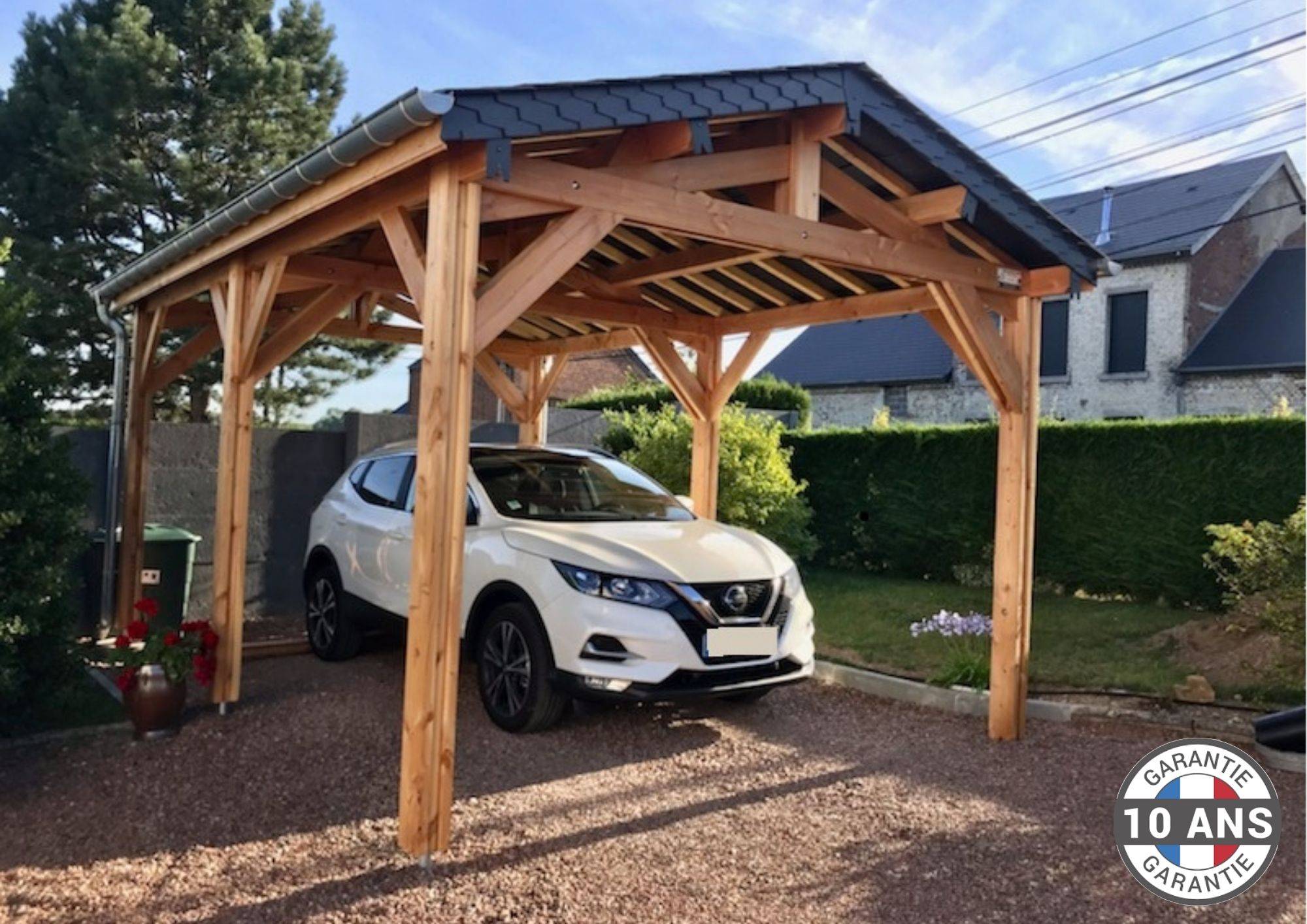 Cpbf Charpentes - Carport Deux Pentes 450cmx650cm, Bois DOUGLAS Français (Charpente en bois-auvent-abri voiture), 29.25 m². Garantie 10 ans - Image 4