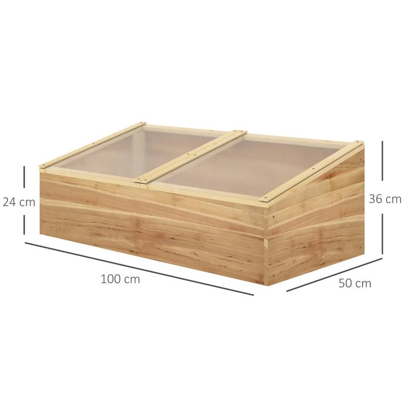 ComfortXL - Mini serre de jardin bois de sapin 100 x 50 x 24-36 cm pour semis double toit ouvrant - ComfortXL Outdoor Living - Image 3