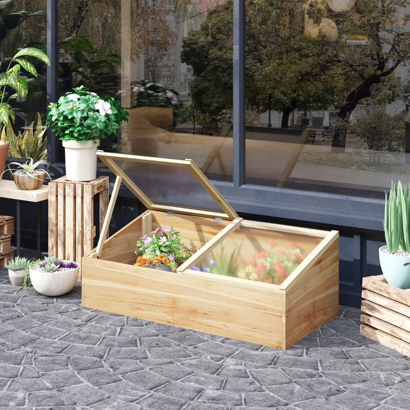 ComfortXL - Mini serre de jardin bois de sapin 100 x 50 x 24-36 cm pour semis double toit ouvrant - ComfortXL Outdoor Living - Image 1
