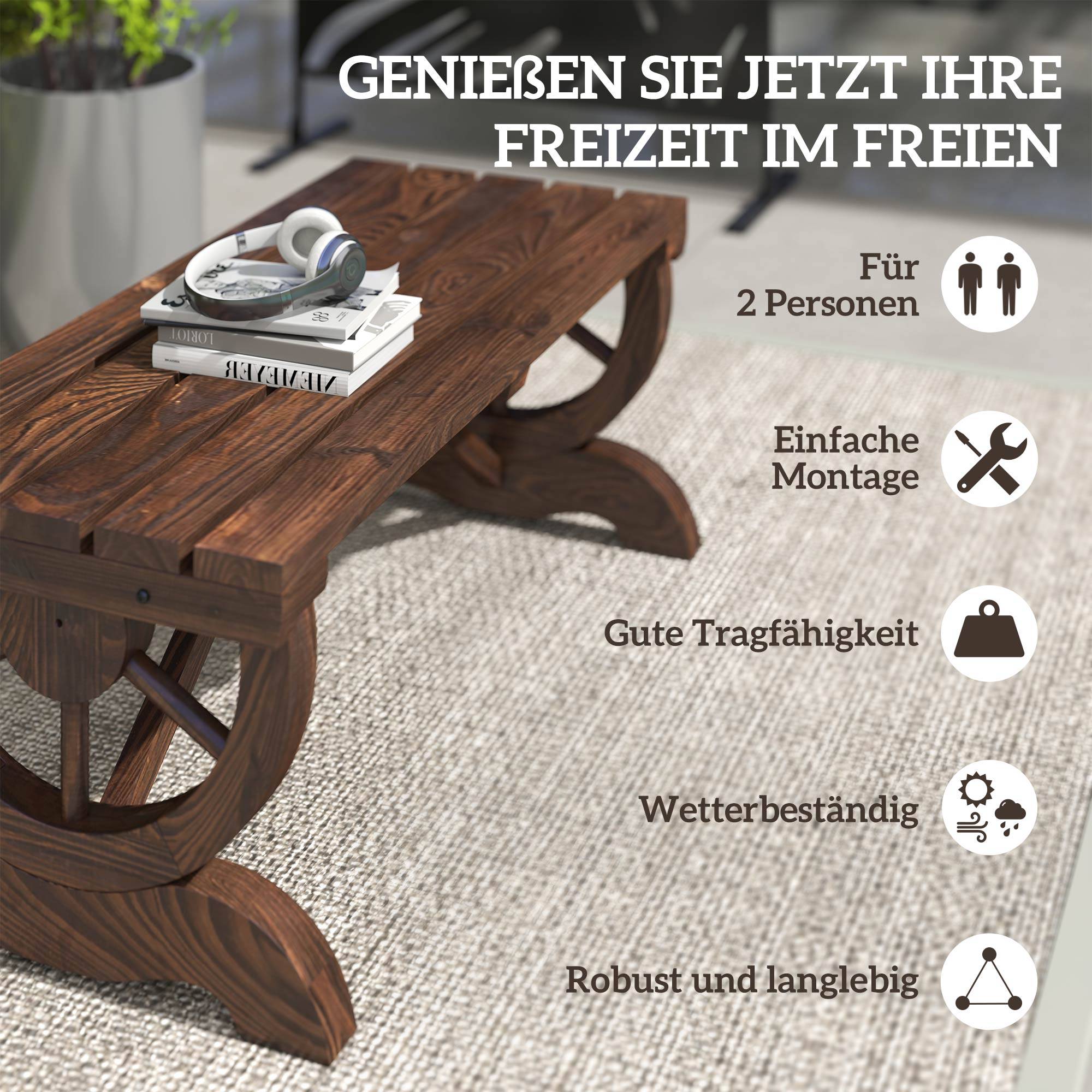 Banc de jardin en bois, résistant aux intempéries, mobilier de jardin, banc rustique, naturel, 98 x 50 x 39,5 cm - Image 8