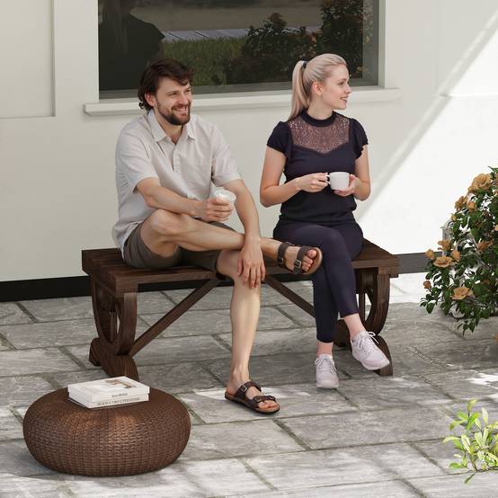 Banc de jardin en bois, résistant aux intempéries, mobilier de jardin, banc rustique, naturel, 98 x 50 x 39,5 cm - Image 3