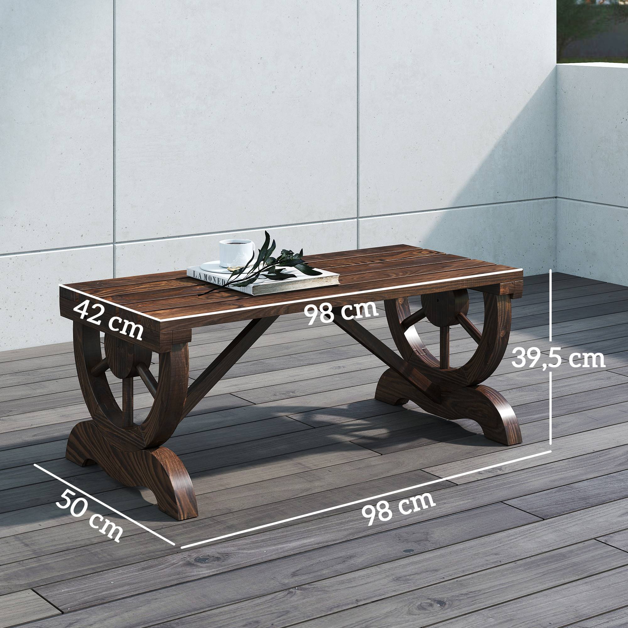 Banc de jardin en bois, résistant aux intempéries, mobilier de jardin, banc rustique, naturel, 98 x 50 x 39,5 cm - Image 5