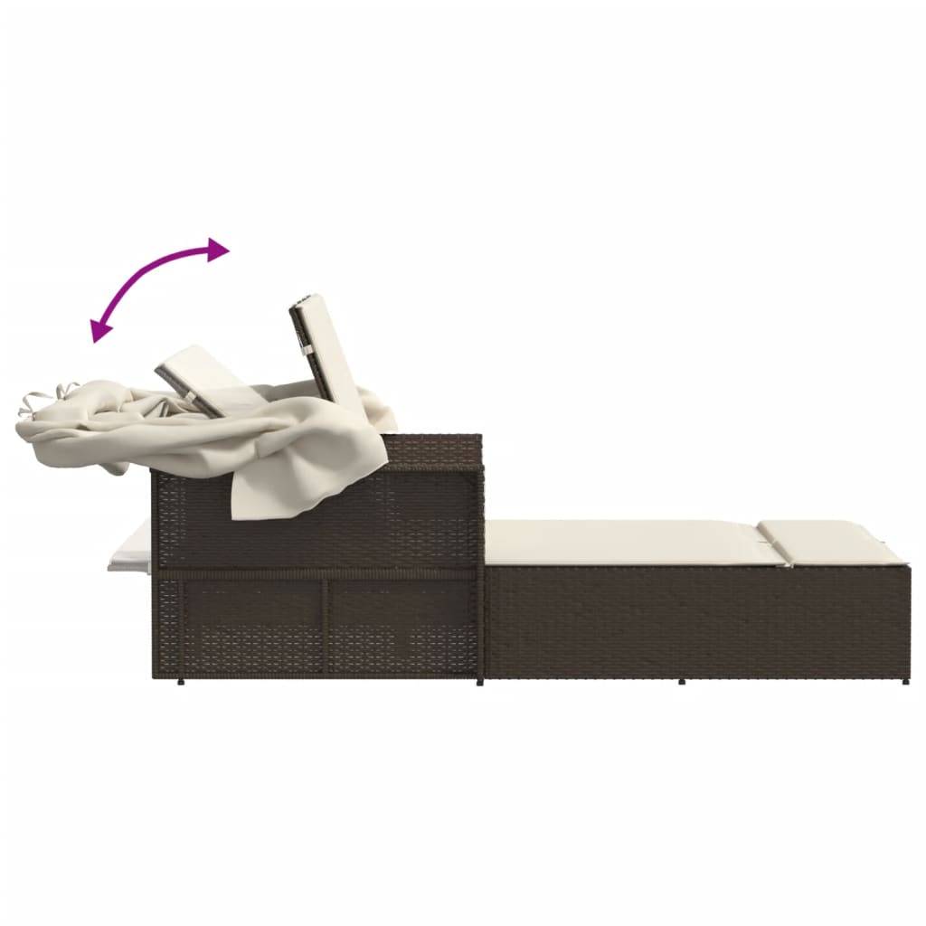 Chaise longue double avec auvent rétractable et coussins marron en poly rotin 110 x 180/201 x 149 cm - PANGIVO - Image 8