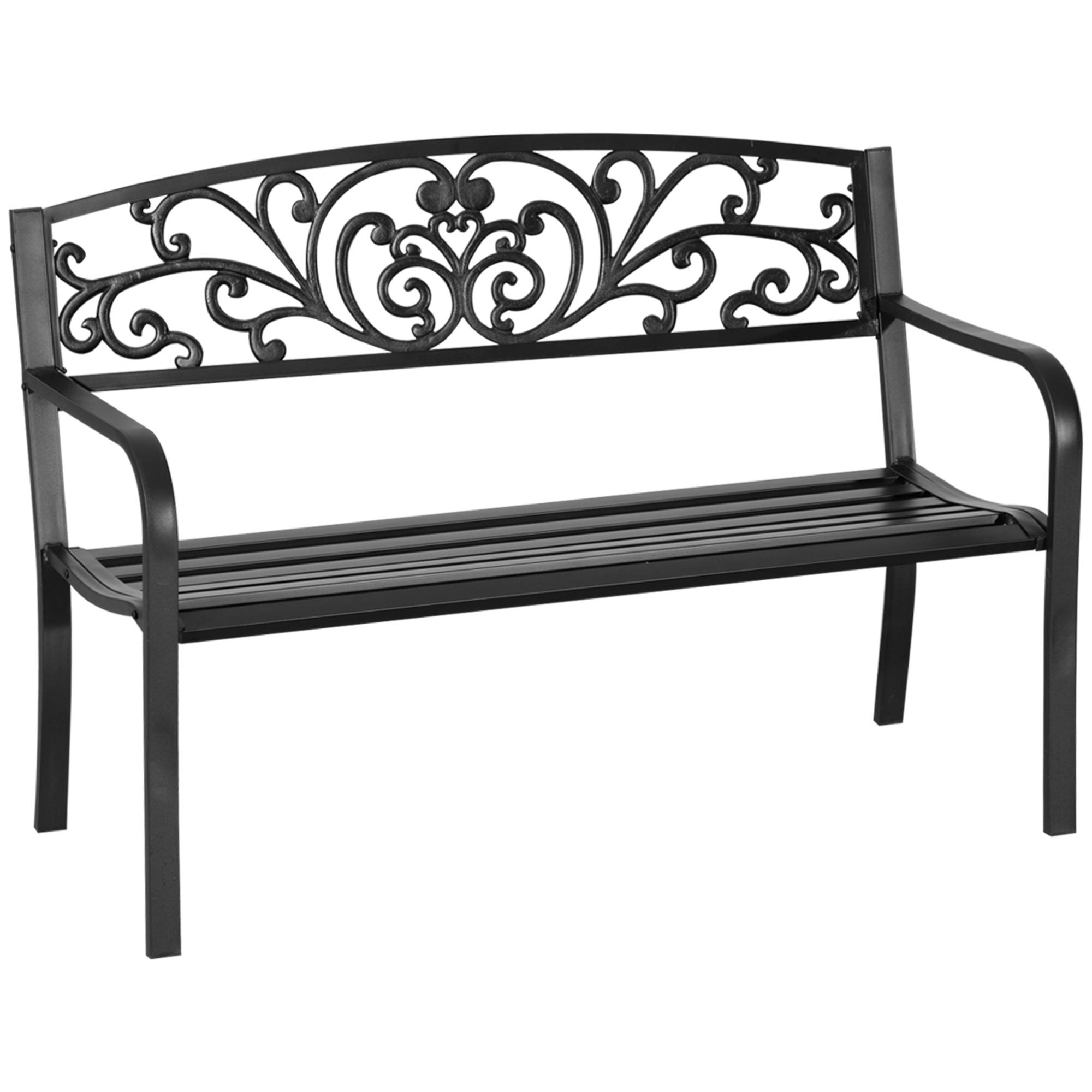 ComfortXL - Banc de Jardin Acier Fonte Extérieur Lignes Épurées 127x60x87cm Noir - ComfortXL Outdoor Living - Image 1