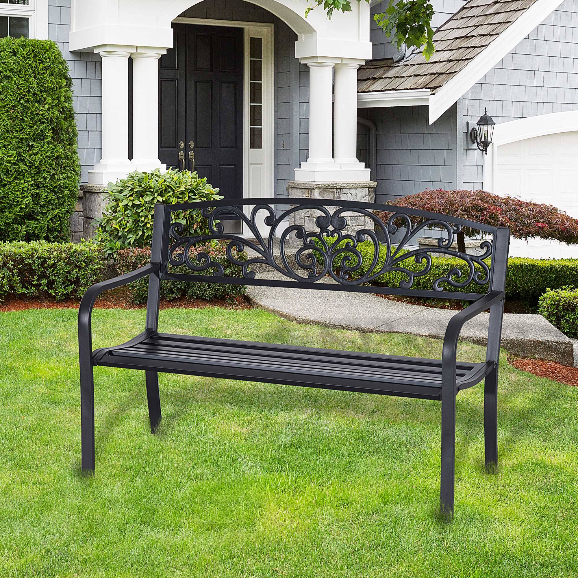 ComfortXL - Banc de Jardin Acier Fonte Extérieur Lignes Épurées 127x60x87cm Noir - ComfortXL Outdoor Living - Image 3