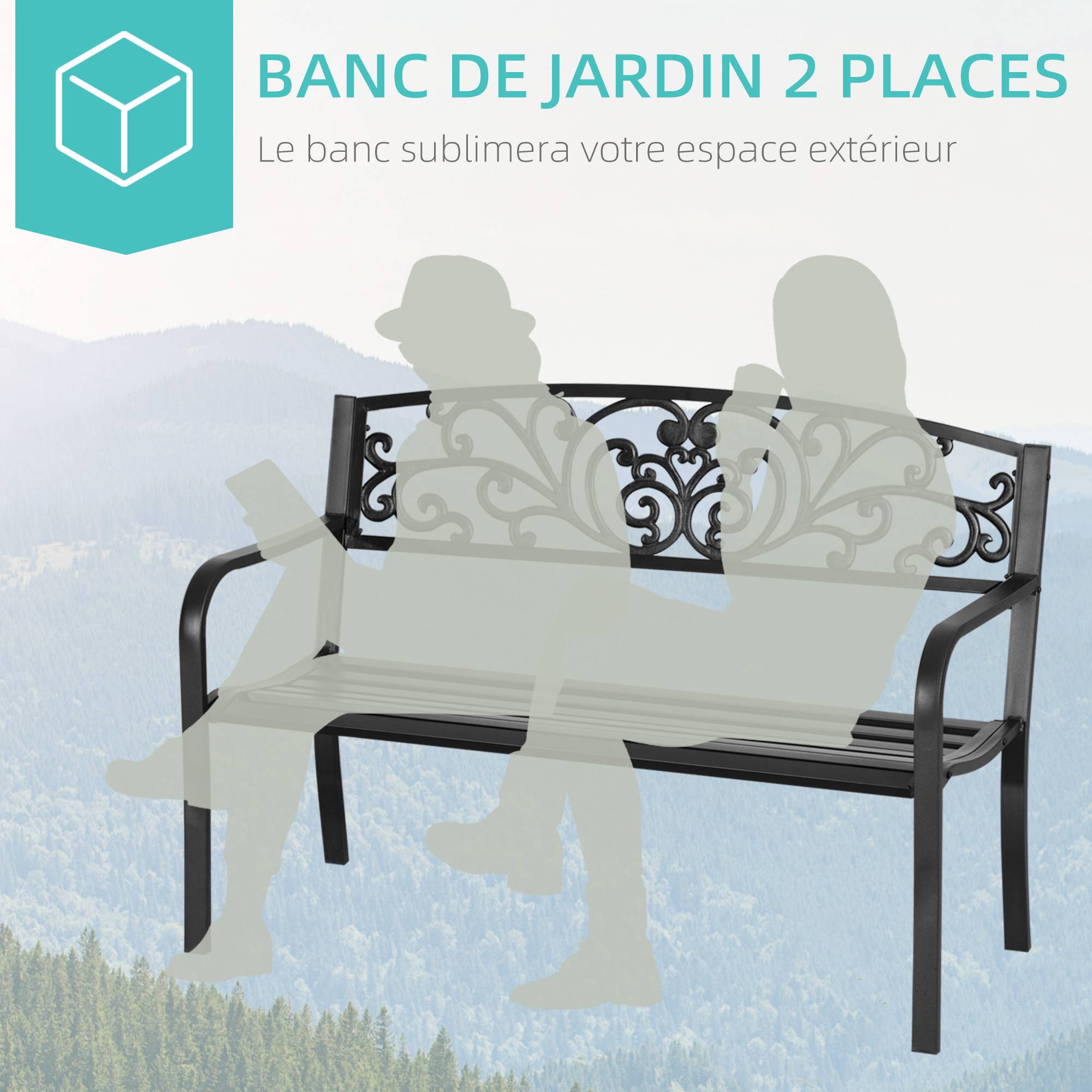 ComfortXL - Banc de Jardin Acier Fonte Extérieur Lignes Épurées 127x60x87cm Noir - ComfortXL Outdoor Living - Image 6