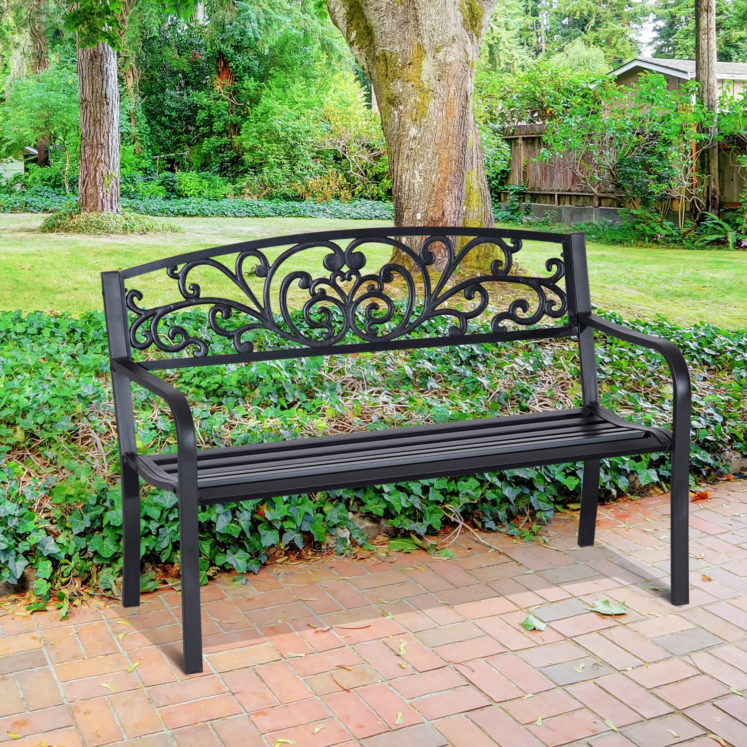 ComfortXL - Banc de Jardin Acier Fonte Extérieur Lignes Épurées 127x60x87cm Noir - ComfortXL Outdoor Living - Image 4