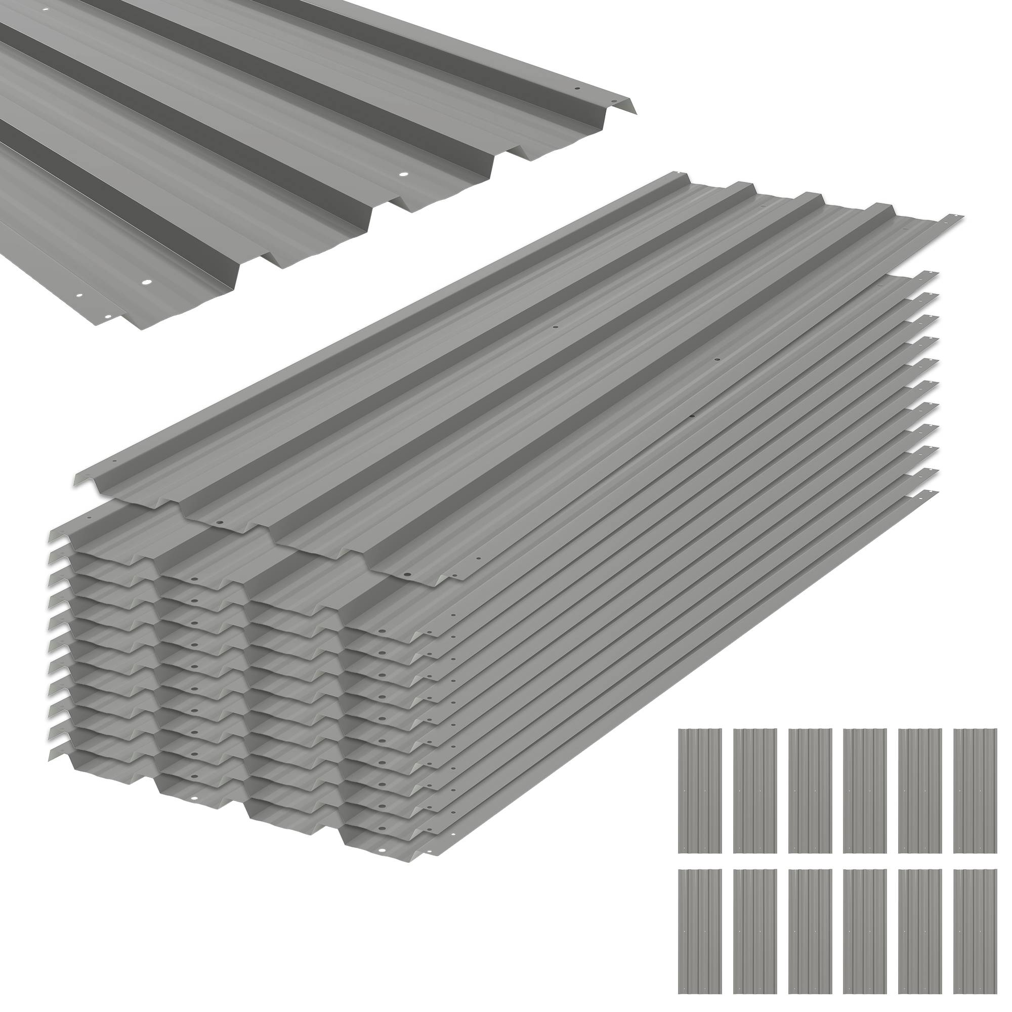 Ensemble de 12 panneaux de toiture en acier galvanisé, 7 m², pour abri de jardin, 129 x 45 cm, gris clair - Image 1
