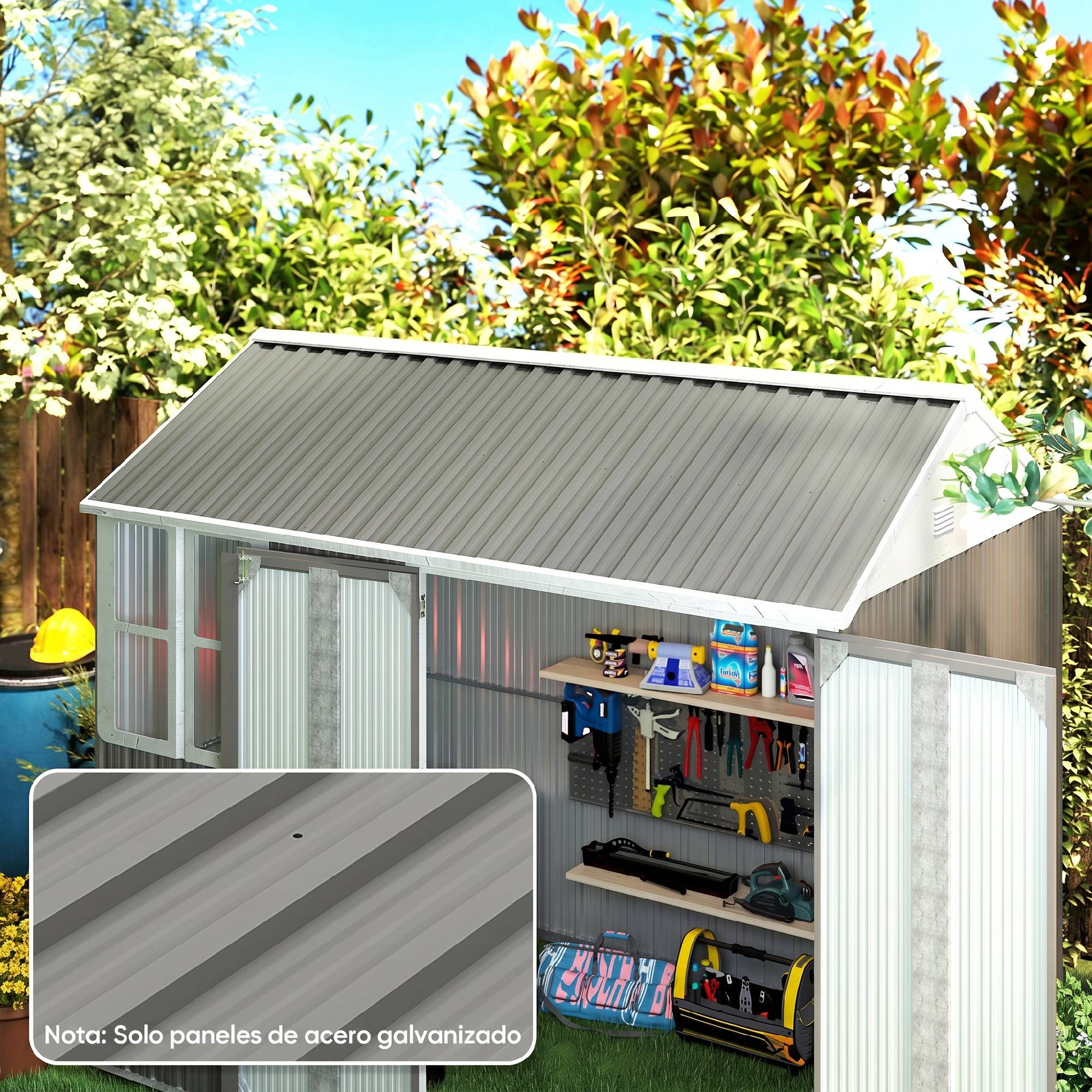 Ensemble de 12 panneaux de toiture en acier galvanisé, 7 m², pour abri de jardin, 129 x 45 cm, gris clair - Image 3