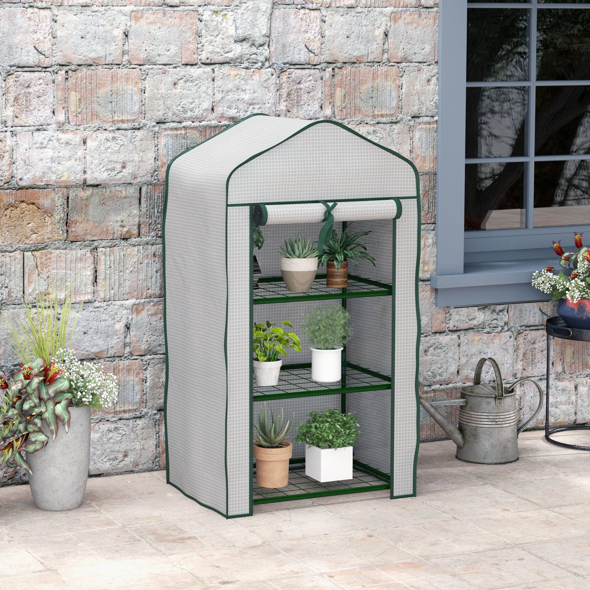 Serre de jardin avec 3 étagères et 1 porte zippée pour la culture des plantes, 59 x 39 x 127 cm, blanche - Image 3