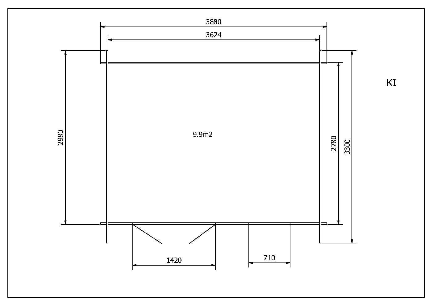Abri de jardin en bois traité, surface utile 9,9m², 388x298cm, ep 28mm, INT043 / GARTFLEX - Image 7