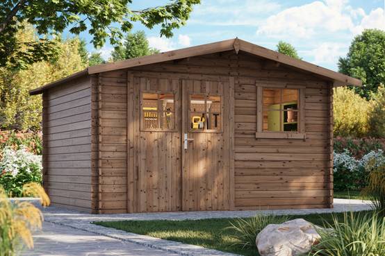 Abri de jardin en bois traité, surface utile 9,9m², 388x298cm, ep 28mm, INT043 / GARTFLEX - Image 1