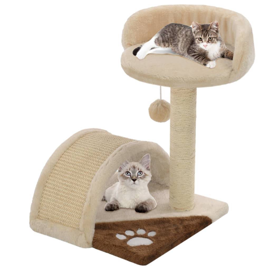 Arbre à chat sisal et peluche beige et marrons 30 x 30 x 40 cm, Poids:2.05kg - PANGIVO - Image 1