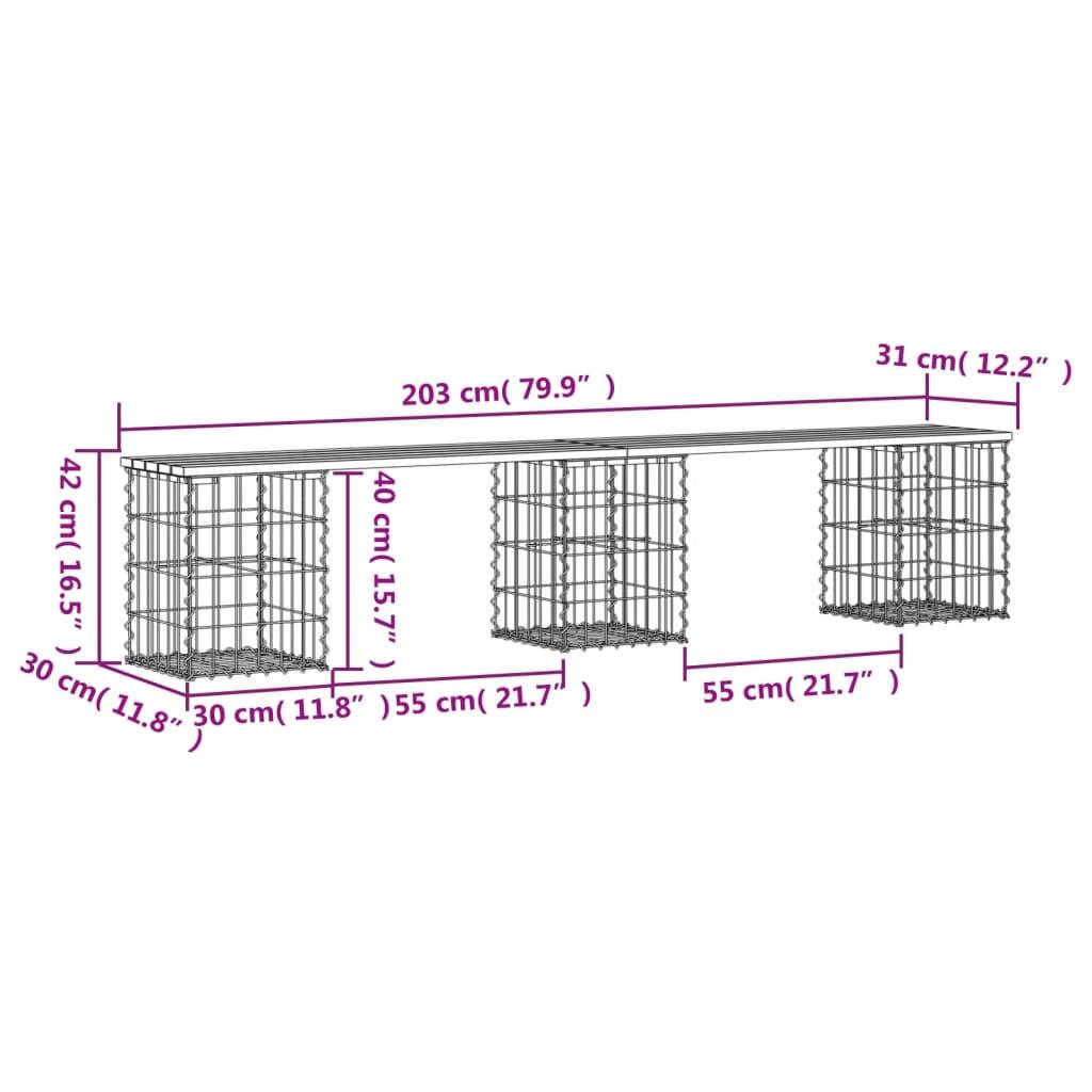 Maison Chic - Banc de jardin - Banc d'extérieur - Banquette design gabion 203x31x42 cm bois de pin imprégné - Image 8