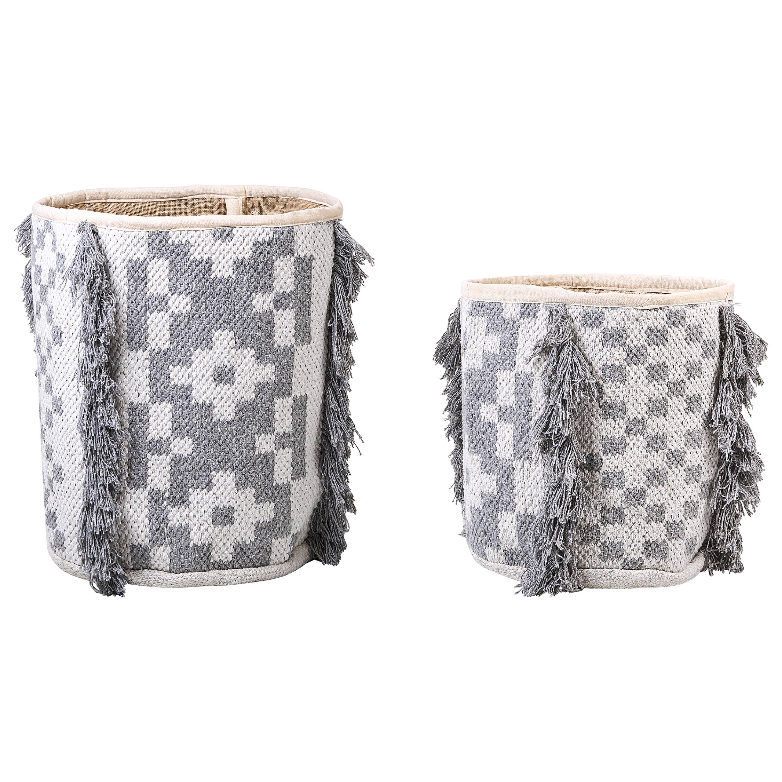 Paniers Blanc Cassé et Gris en Coton 40/45 cm Ronds Faits Main Rangement Intérieur pour Linge Facile à Entretenir Lot de 2 - Image 1