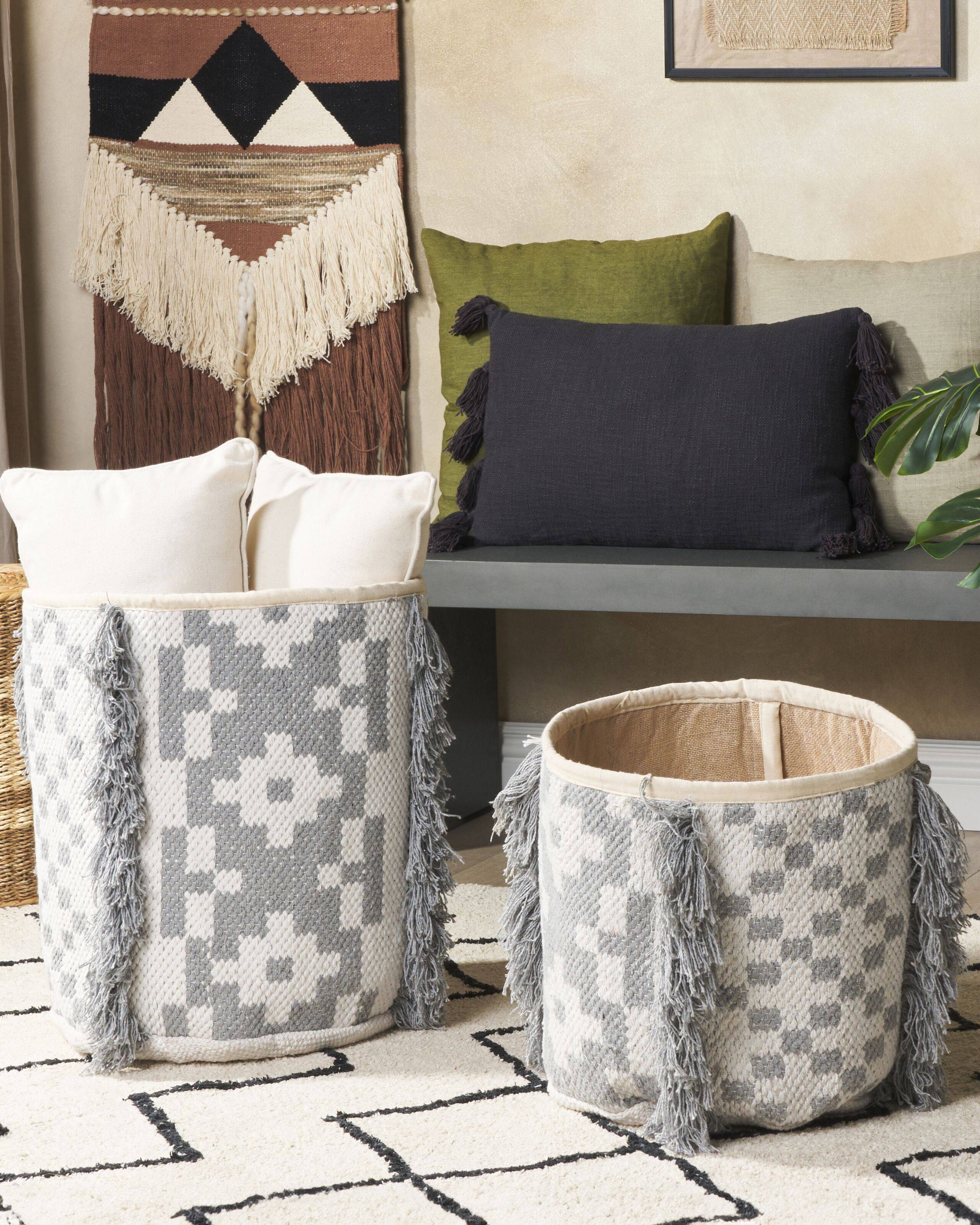 Paniers Blanc Cassé et Gris en Coton 40/45 cm Ronds Faits Main Rangement Intérieur pour Linge Facile à Entretenir Lot de 2 - Image 2